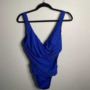 NWT Miraclesuit Blue One Piece Ruched Swimsuit Bathing Suit Slimming Beach